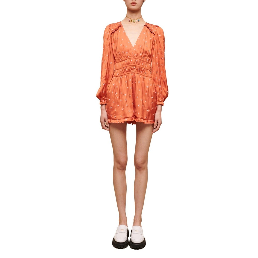 Maje Paris NWT Womens Rust Orange Floral Embroidered Ruffle Romper Sz 6 MSRP385